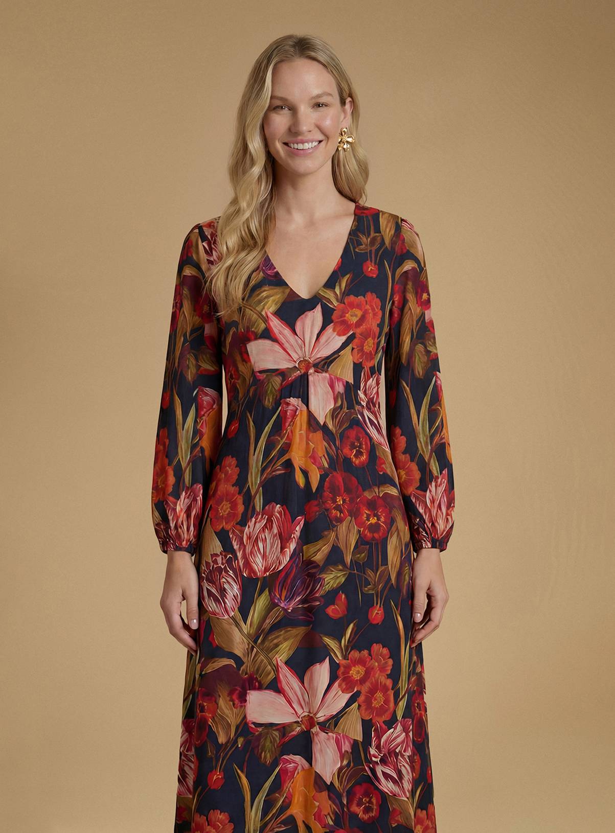 OASIS Volume Sleeve Printed Viscose Midaxi Dress 6 - Image 4